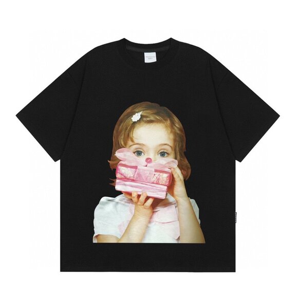 Gift Box Little Girl Printed Short-Sleeved T-Shirt Black Acme De La Vie - Picture 1 of 6
